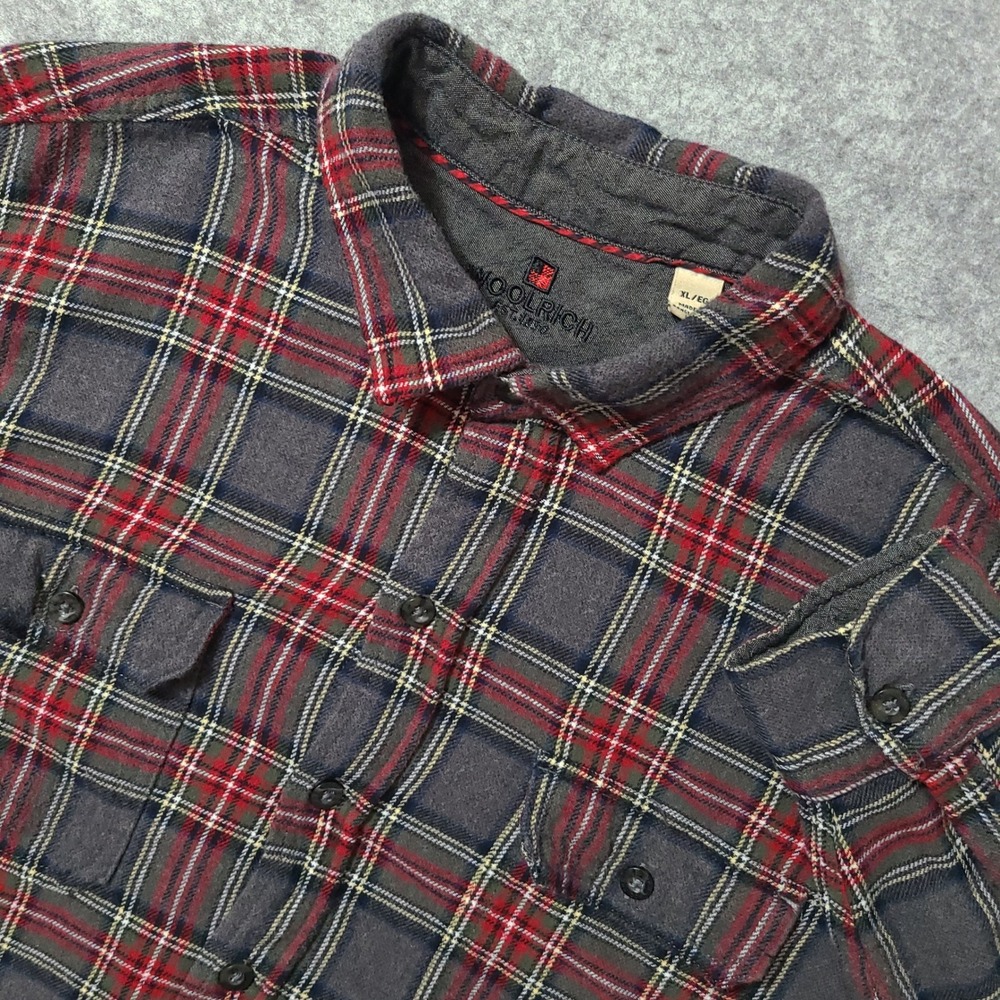 Woolrich Flannel Shirt Mens XL Grey Red Plaid Long Sleeve Button Down n